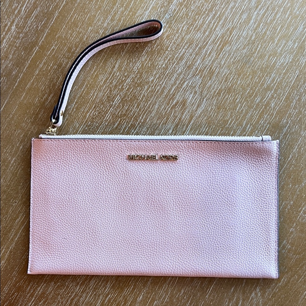 Michael Kors Light Pink Pebbled Leather Wristlet Clutch with Gold Hardware